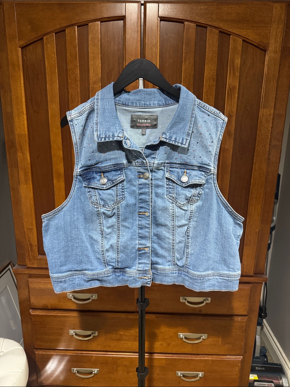 Cropped embellished denim vest